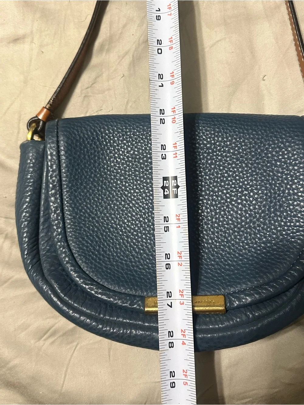Marc by Marc Jacobs Teal-Blue Pebbled Leather Crossbody with Brown Strap